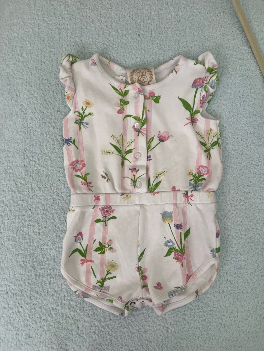 The Beaufort Bonnet Company White Floral Stripe Baby One-Piece